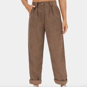 Halara Mid Rise Button Zipper Side Pocket Corduroy Casual Pants, M, Coca Mocha
